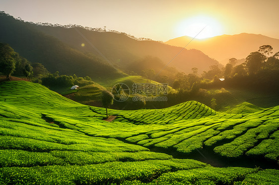 夕阳下的田野图片