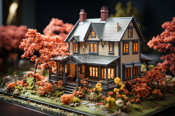 模型房屋红叶围绕图片