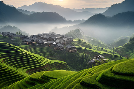 美丽的梯田风景背景图片