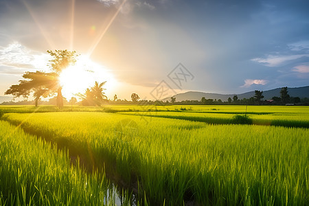 田间的夕阳背景图片