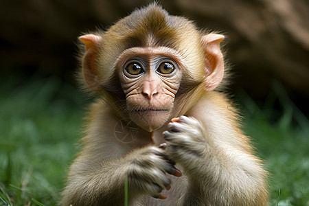 草地上可爱的小猴背景图片