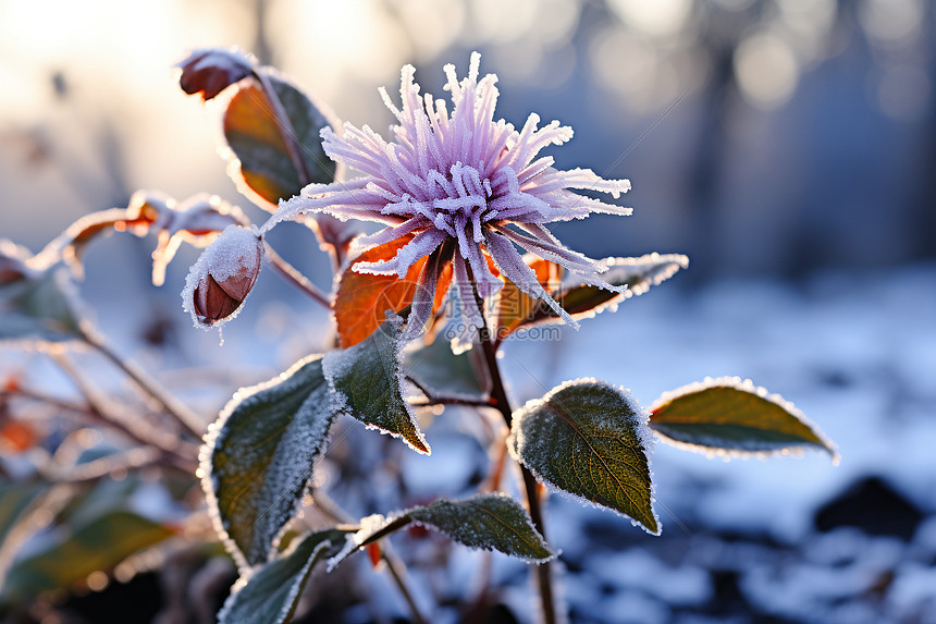冬季冰冻的植物图片