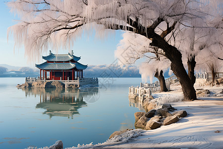 水面上的建筑物背景图片