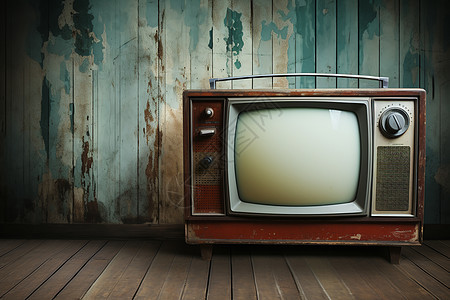 地板上复古的电视机背景图片
