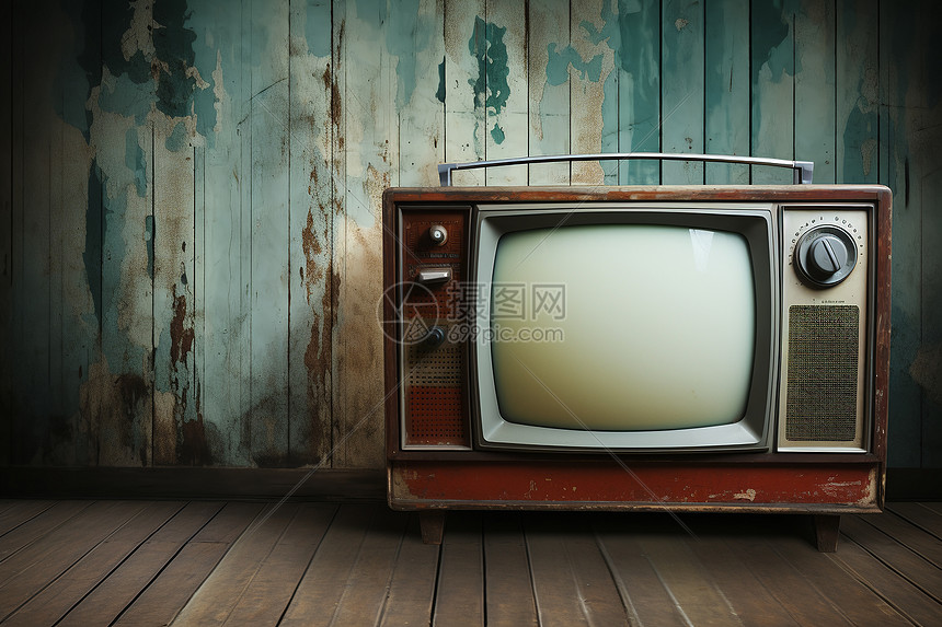 地板上复古的电视机图片