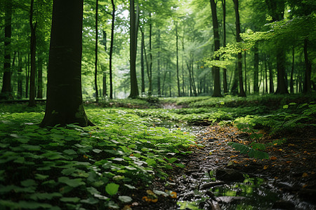 绿色森林里的小路背景图片