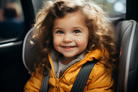 可爱的金发女孩坐在汽车里图片