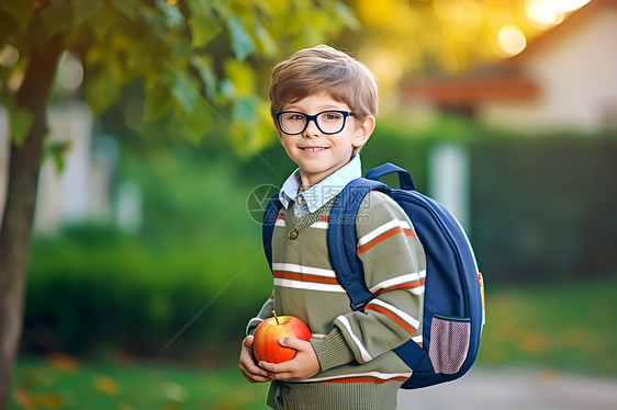 小孩拿着苹果图片
