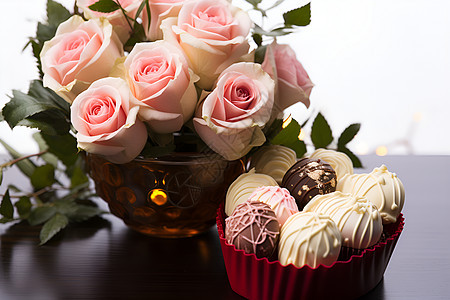 玫瑰与巧克力的浪漫背景图片