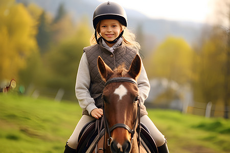 快乐骑马的小女孩图片