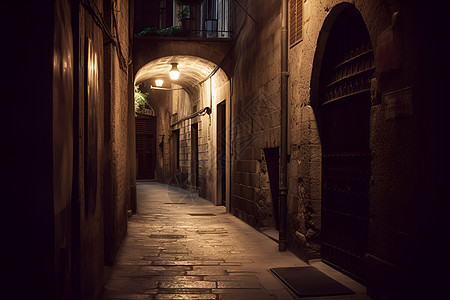 昏暗灯光的狭窄小巷图片
