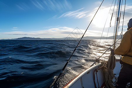 深海中出海海钓的渔船背景图片
