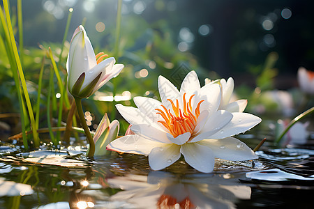 池塘中绽放的莲花花朵图片