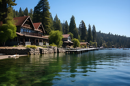风景优美的湖畔建筑图片