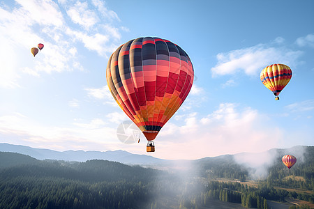 飞跃山林的热气球图片