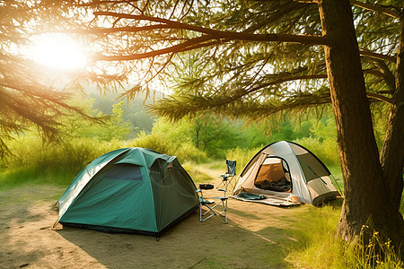 休闲度假的露营帐篷背景图片