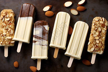 美味诱人的巧克力坚果冰棍背景图片