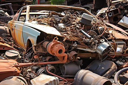 废弃的汽车废墟图片
