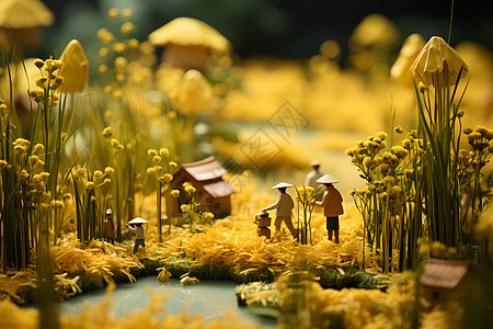 金色稻田上的微观场景背景图片
