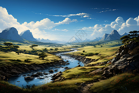 一片宁静的蒙古大草原图片
