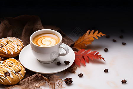秋天早晨的咖啡背景图片
