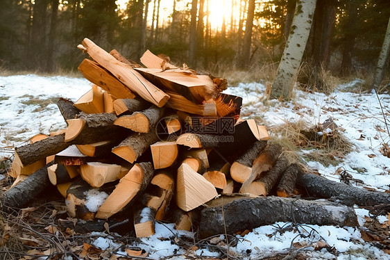 砍伐的木材图片