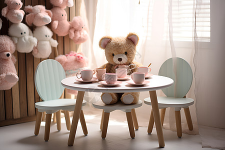 小熊独自坐在桌上图片