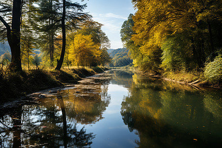 秋日瑞士河畔背景图片