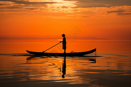 宁静湖中的打渔人图片素材
