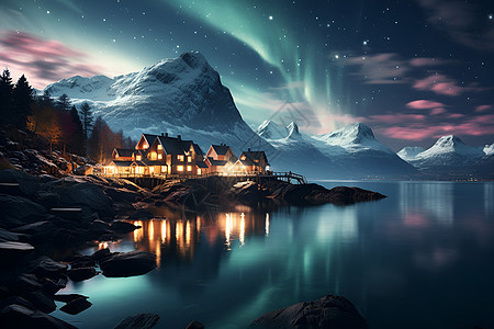北极光的壮丽景色背景图片