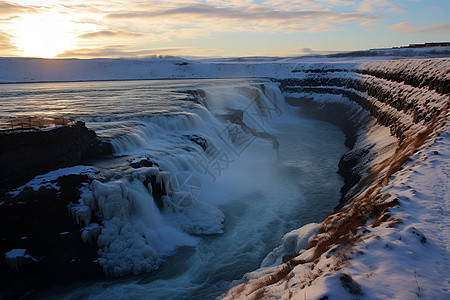 冰岛冬季的冰瀑图片
