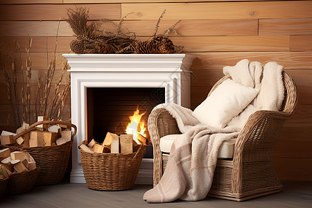 温馨冬日的壁炉背景图片