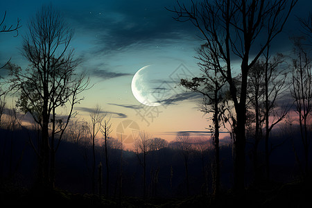月光下的奇幻山林图片