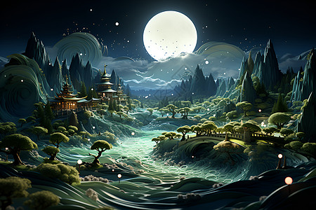 月光映照下的奇幻河流图片