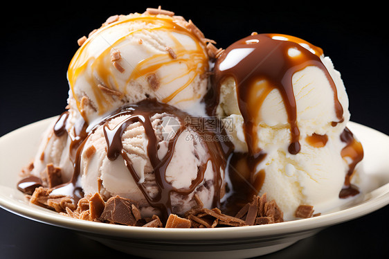 美味诱人的三个冰淇淋球图片