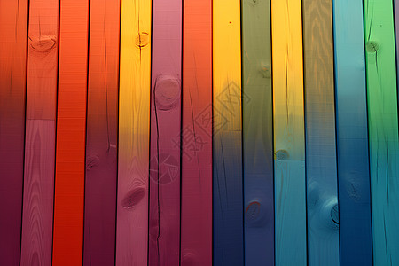 彩虹色的木制栏杆图片
