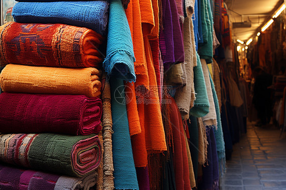 色彩斑斓的毛巾和毯子图片