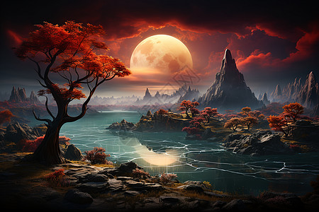 红月如画的美景图片