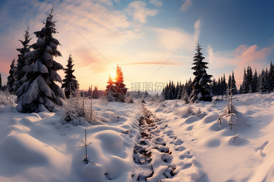 冬日森林之路图片