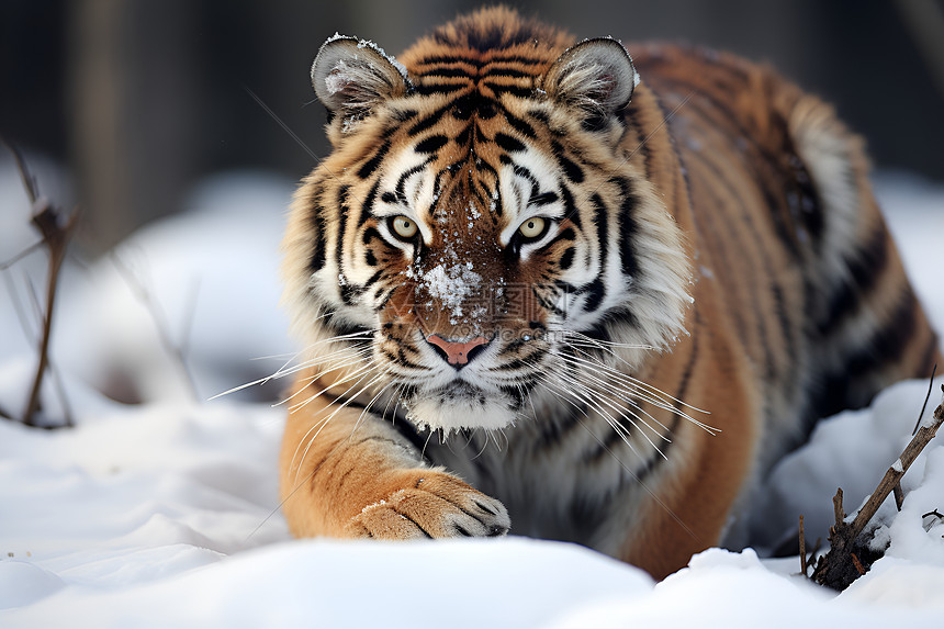 雪中行走的虎图片