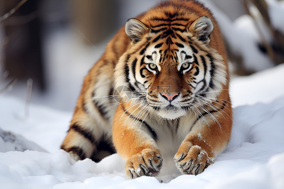 冬日林区中的老虎图片