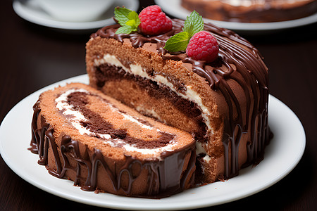 撕裂背景美味的巧克力蛋糕背景