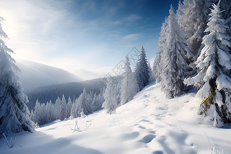 冬日林中的飘雪奇景图片