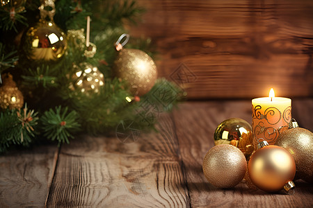 圣诞树上的烛光与装饰品图片