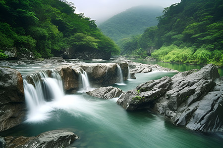 流水石石头中流动的水流背景