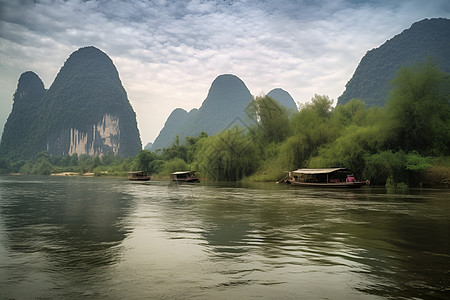 乡村的河流湖泊背景图片