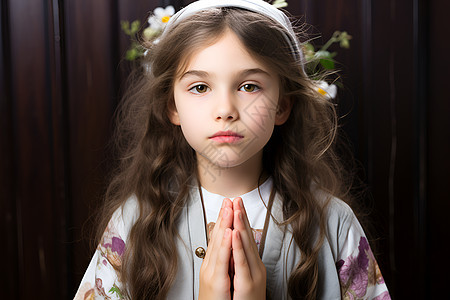 祈祷的花冠女孩图片