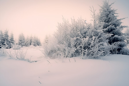 冰雪覆盖的树丛背景图片