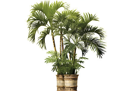 白色背景下的盆栽棕榈树图片