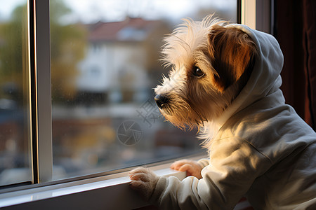 小狗望向窗外图片